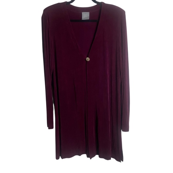 Rabbit Rabbit Rabbit Size 12 Duster Cardigan Burgundy Slinky Strech Long Vintage - Picture 1 of 7